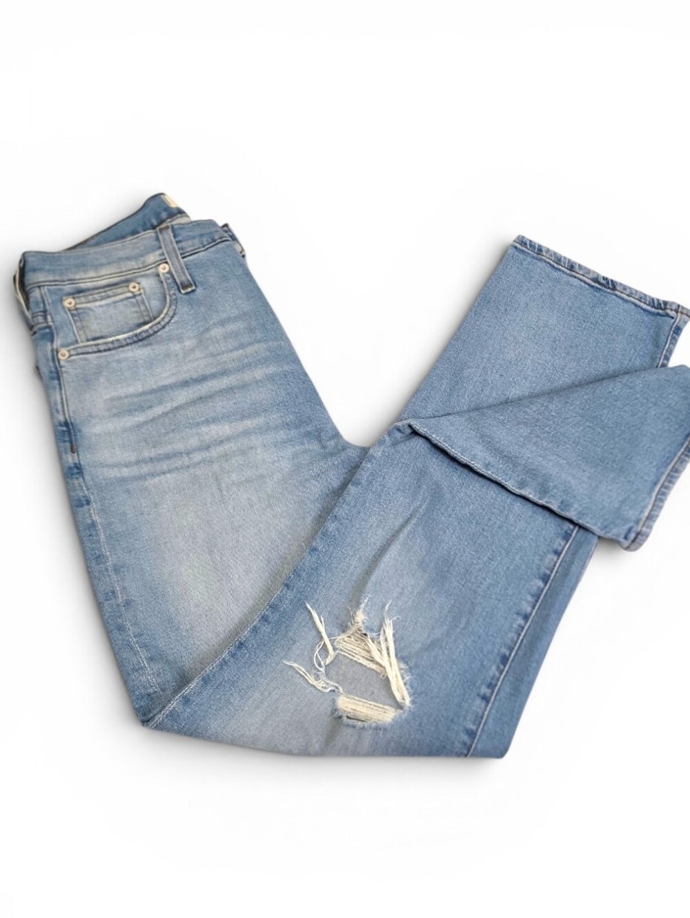 Madewell Perfect Vintage Straight Jeans Light Wash Distressed Knee Size 27/28